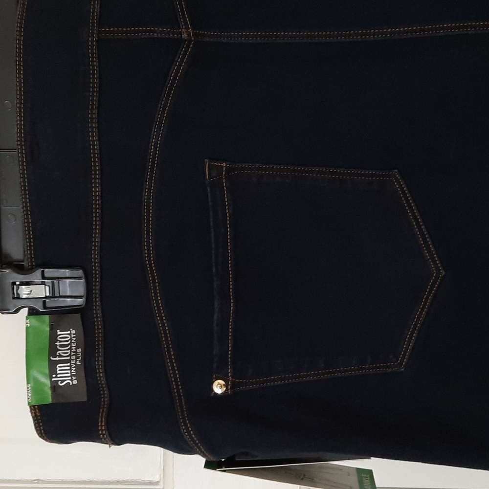 NWT SLIM FACTOR BY INVESTMENTS MIDNIGHT WASH ANKLE DENIM JEANS SZ 3X - Picture 14 of 15